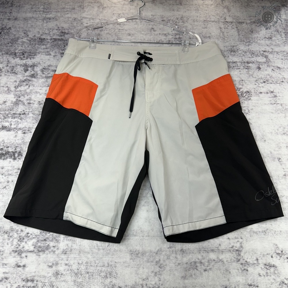 Osklen Surfing Board Shorts Gray Black‎ Orange Colorblock Men's 36 Drawstring